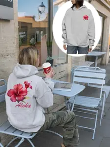 Hawaiian Aloha Hoodie with Peony Print, Casual Loose Fit Pullover Sweatshirt, Fall & Winter Fashion, Comfortable Daily Wear