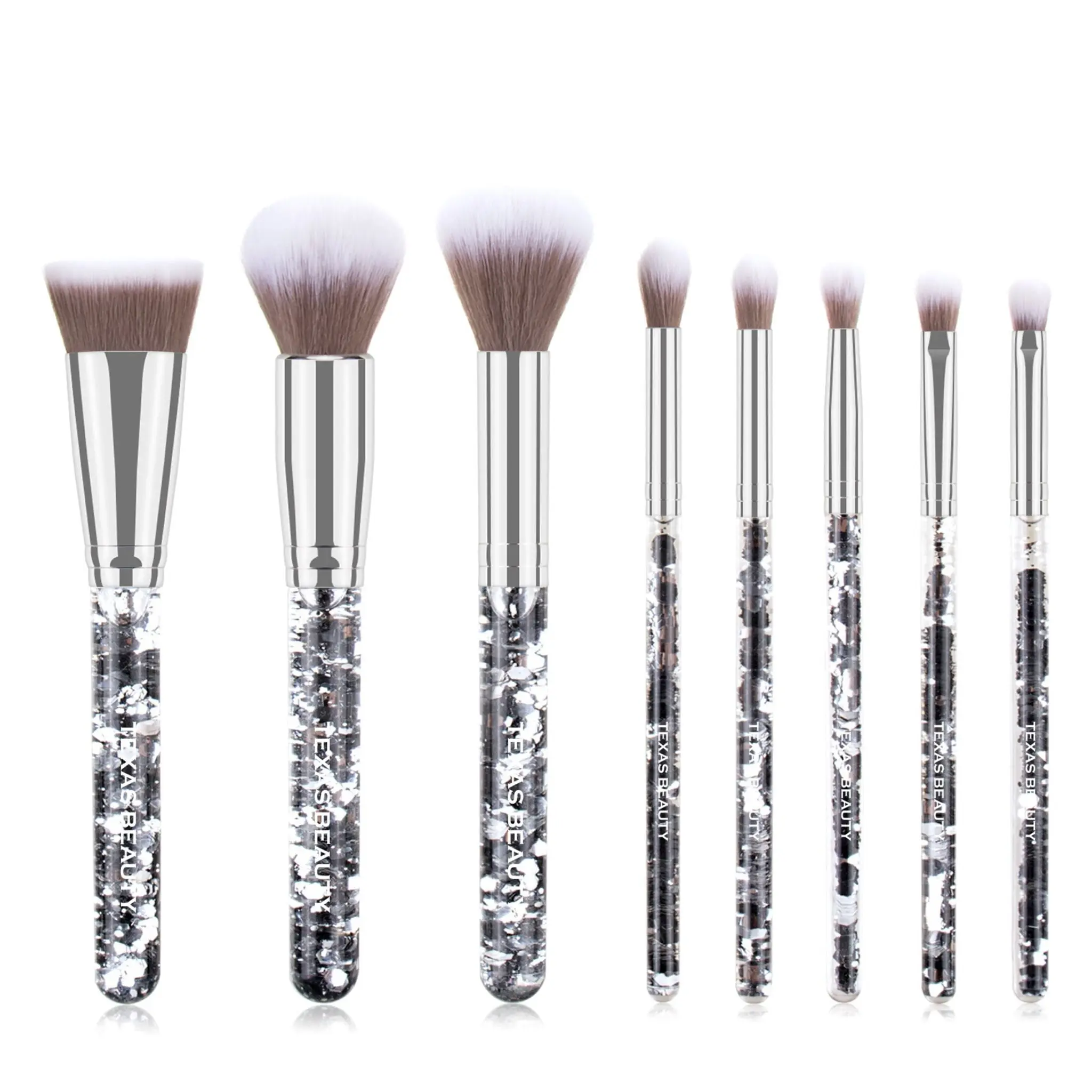 8 Pcs Stylish Silver Glitter Handle Makeup Brush Set