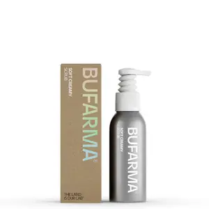BUFARMA SOFT CREAMY SCRUB Natural and Organic Buffalo Milk Soft Scrub for sensitive skin.  Gently exfoliates, smooths and leaves facial skin clean and soft. Buffalo Milk comforting Oils Extracts delicate Apricot seeds Coffee powder.