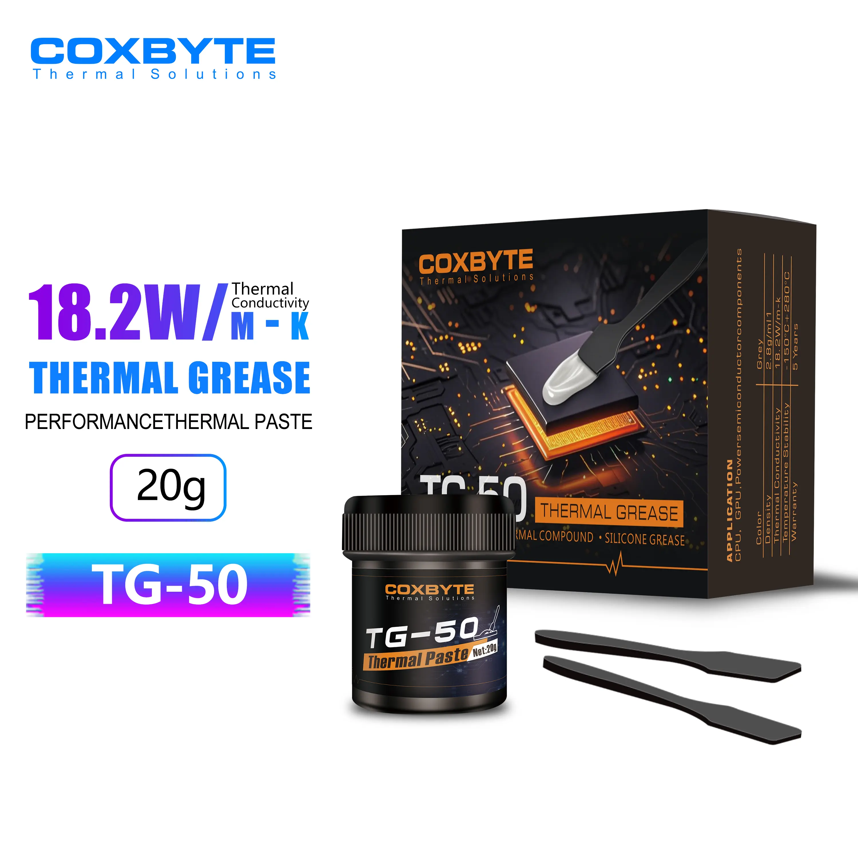TG-50 Thermal Paste, 18.2W/m-K High Thermal Conductivity, Big Size，Non-Conductive Thermal Grease for CPU/GPU/Laptop/Server, 5+ Year Longevity, 20g Syringe with Spatula & Cleaning Wipes