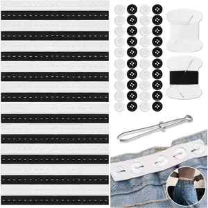 20 count Adjustable Elastic Jean  Tightener, Pants  Extender  Extenders Supplies, Pants Button Tightener with 40 Buttons, 2 Sewing Kit &1 Thread Hook