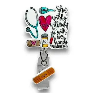 She works Willingly quote badge reed card holder Medical staff nurse  cute and funny