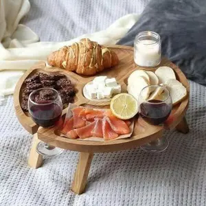 Wooden Folding Leg Dried Fruit Plate, Wooden Paulownia Wood Wine Rack Fruit Plate, Tea Snack Plate