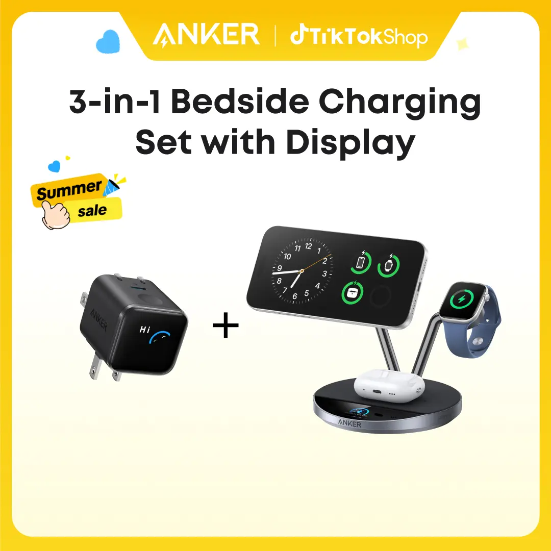 Anker Prime MagSafe Charger Compatible, 3-in-1 Charging Station, Qi2 25W Wireless Charger Dock Stand, Smart Display with TEC Active Cooling & Anker 45W Fast Charging USBC Charger with LED Display, Fast Charging Block for iPhone 17/16/15 Series, MacBook