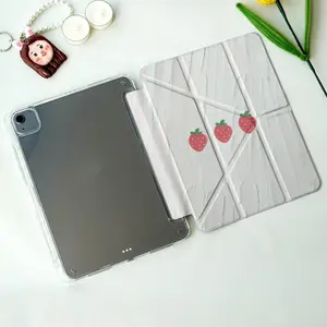 Strawberry Pattern Tablet Case, Foldable Adjustable Stand Tablet Protective Cover, Auto Sleep/Wake Tablet Protector Cover for iPad