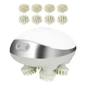 【fathersdaygift】VEVOR Electric Scalp Massager with Heat Rechargeable Heated Head MassagerIPX7 Waterproof | Portable Kneading Scalp Scratcher with 8 Removable Massage Head for Hair GrowthDeep CleanStress Relax