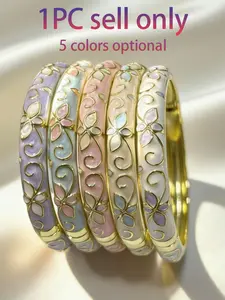 2026 New Sweet Style Oil Dripping Flower Pattern Geometric Design Fashion Bangle Bracelet, Elegant Simple Daily Wear High-End Jewelry for Women, Fashionable Bangles
