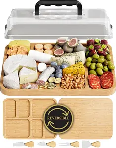 Covered cooked food platter - Dual-sided convertible, two-in-one portable picnic cheese platter - Gift set suitable for parties and entertaining guests - Covered snack tray - Large food tray
