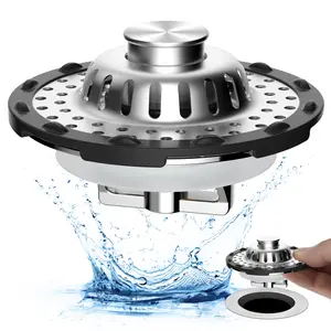 Hibbent Bathtub Drain Stopper with Visible Top Hair Catcher, Innovative 3 in 1 Pop-up Bathtub Strainer Fit for Standard 1.5 to 2.4in Drain Hole, with Detachable Stainless Steel Filter Basket, Chrome