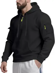 Men's Fleece Lined Half-Zip Hoodie Sweatshirts, Waterproof Windproof Warm Elastic Fitted Casual Long Sleeve Pullover for Fall & Winter