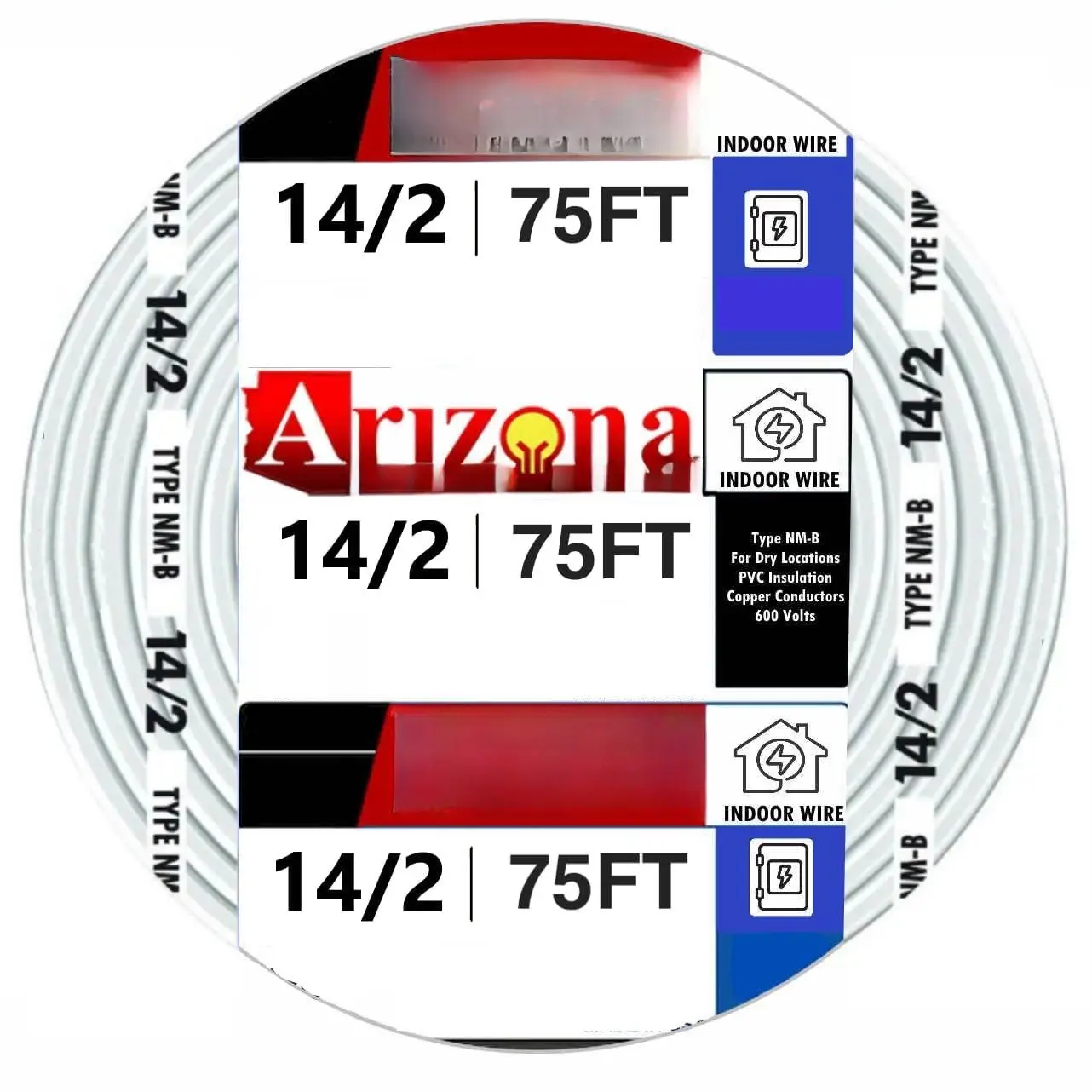 75 FT 14/2 NM-B Copper Wire, #14 AWG, 2 Conductors with Ground, White Jacket
