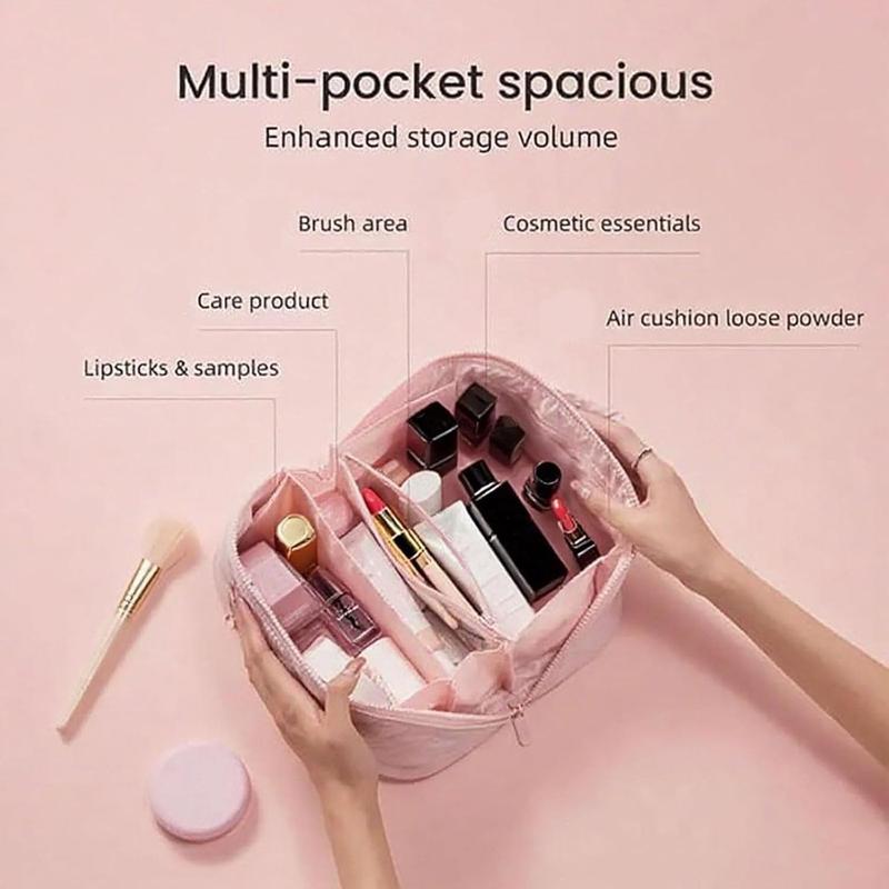 Travel Makeup Bag for Women - 180° Lay-Flat Large Puffy Cosmetic Organizer with 5 Compartments, Machine Washable Puff Bag, Ideal Gift for Her