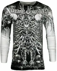 Xtreme Couture by Affliction Men's Thermal Shirt CATACOMBS Skull Biker White