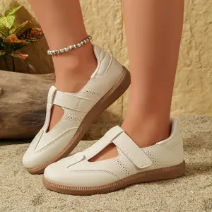 Women's Retro Mary Jane Casual Flats - Velcro Closure, Versatile, Comfortable Women's Footwear