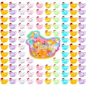 120 Glow Mini Chicken Statues in the Dark Glow Resin Hens and Chickens Cute Mini Decorative Spell Doll House Fairy Garden Potted Room Home Decoration