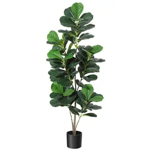 5FT Fiddle Leaf Fig Artificial Tree Faux Floor Plant with Black Planter Pot-Potted Fake Fiddle Leaf Fig Tree for Indoor Outdoor Home Office Decor Decorative Fruit Silk Nursery