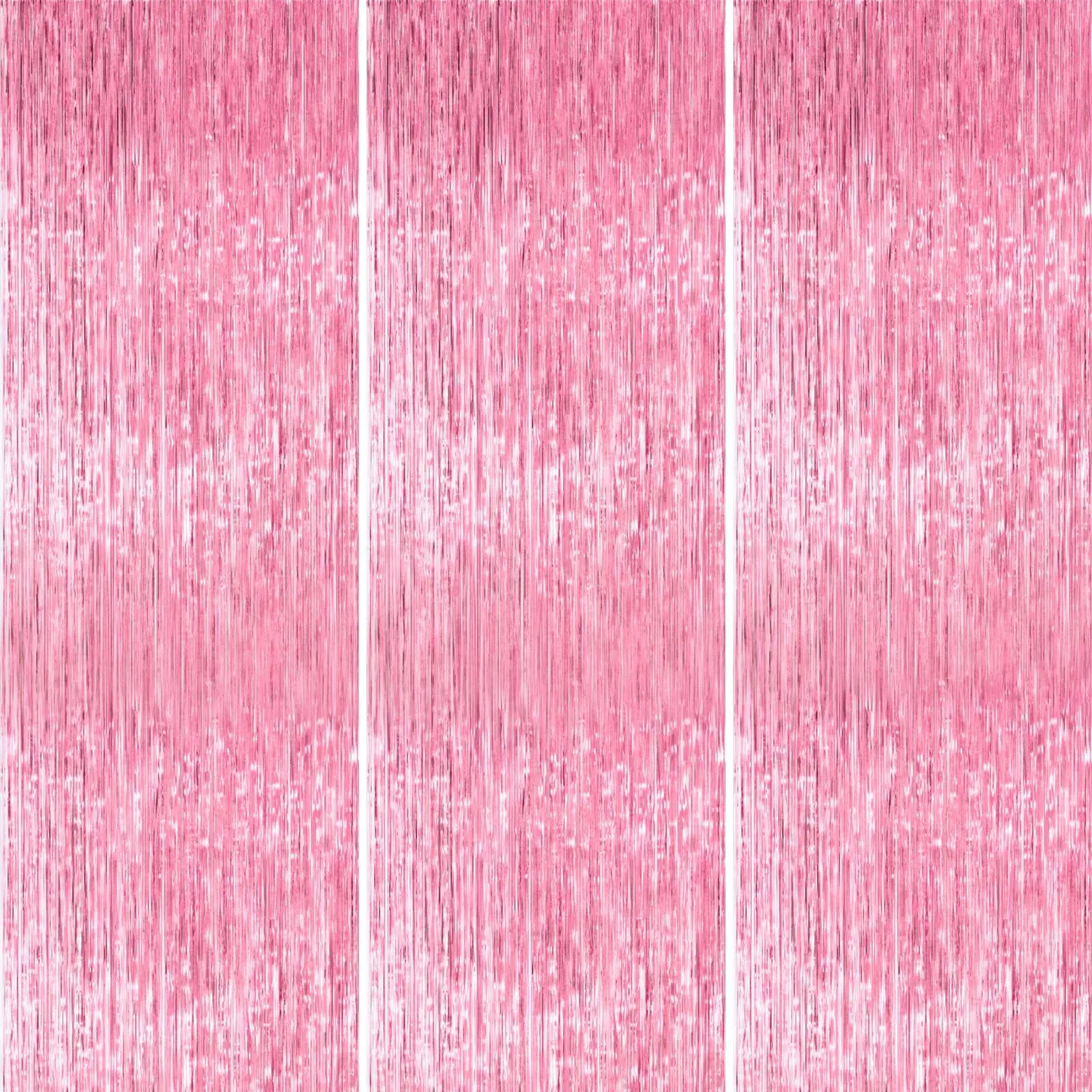 PartyWoo 8.2ft Length Pink Pastel Plastic Tinsel Streamers (3pcs) - Foil Fringe Backdrop, Unicorn Photo Door Decor for Princess Girls Baby Shower, Wedding Festive Supplies