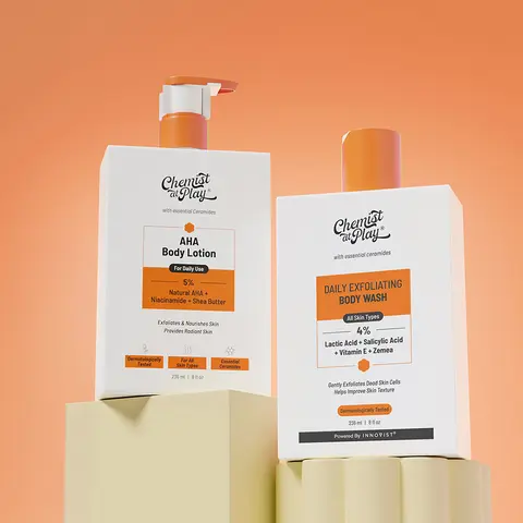 AHA Body Lotion 8fl oz & Exfoliating Body Wash 8fl oz Combo | Helps Smoothens Rough & Bumpy Skin & Nourishes Skin