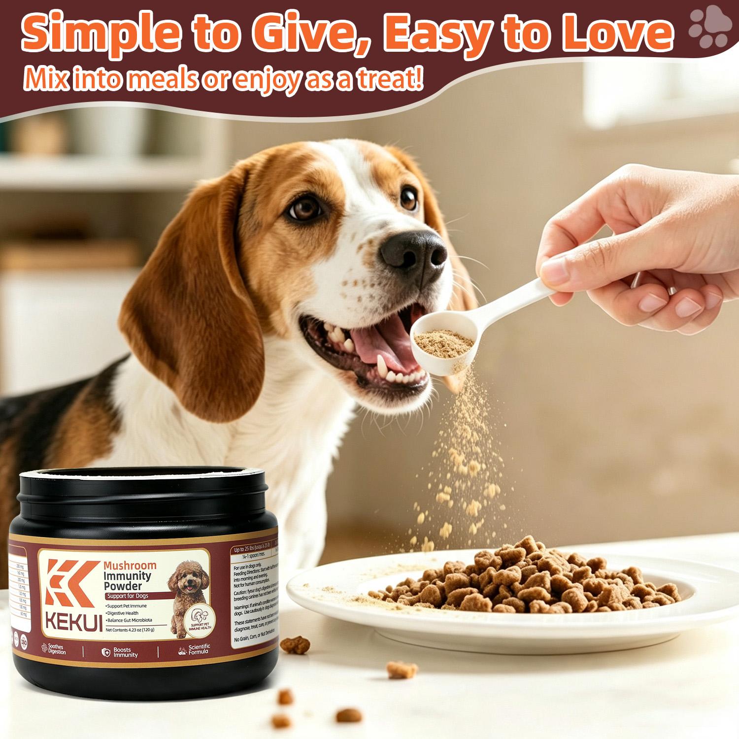 KEKUI Dog Immunity Mushroom Powder Supplement - 8-in-1 Premium Natural Mushroom Extract Complex, Gentle Long-Lasting Immune Boost, Easy-to-Mix for Daily Dog Meals (Powder Form)