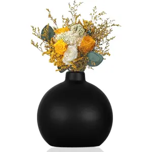 Black Ceramic Vase, Small Cute Flower Vase  , Matte Vases for Modern Table Shelf  Decor Wedding Boho Decor, Ceramic Vase for Pampas Grass  Stem Bouquet