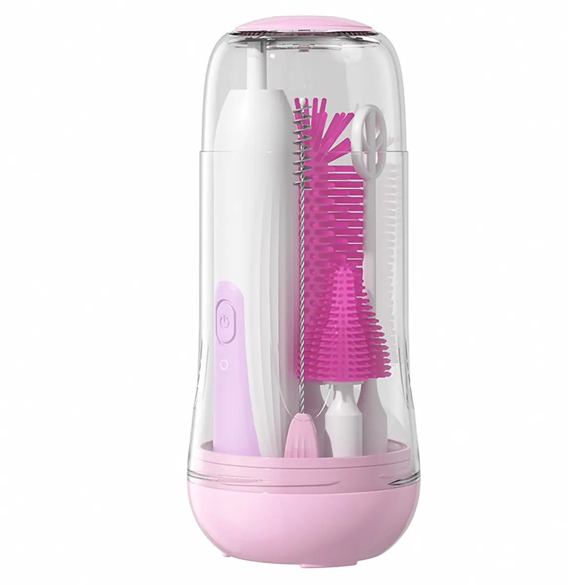 Rechargeable Electric Travel Baby Bottle Brush Set with Storage Box, Automatic Cleaner Kit (Silicone Bottle/Nipple/Straw Brush) + Milk Frother & Drainage Rack