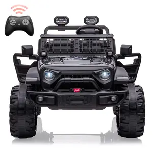 24V Kids Ride on 2 Seaters Electric Car with Remote Control,2 * 120W Motors Battery Powered 20" Extra Large Seats+15.5" XL Wheels,LED Headlights, Front Storage, Bottle Holder,FM,Music for 3+,Black