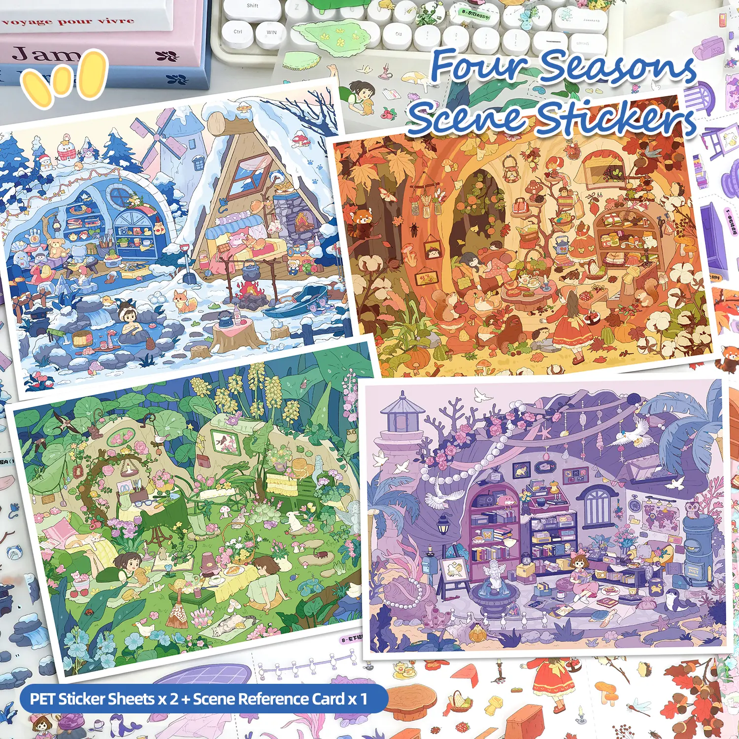 Four Seasons Scene Stickers, Large Size DIY Scene Sticker Set, Landscape Stickers, Stress-Relief Sticker Art