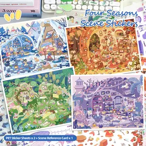 Four Seasons Scene Stickers, Large Size DIY Scene Sticker Set, Landscape Stickers for Adults, Stress-Relief Sticker Art