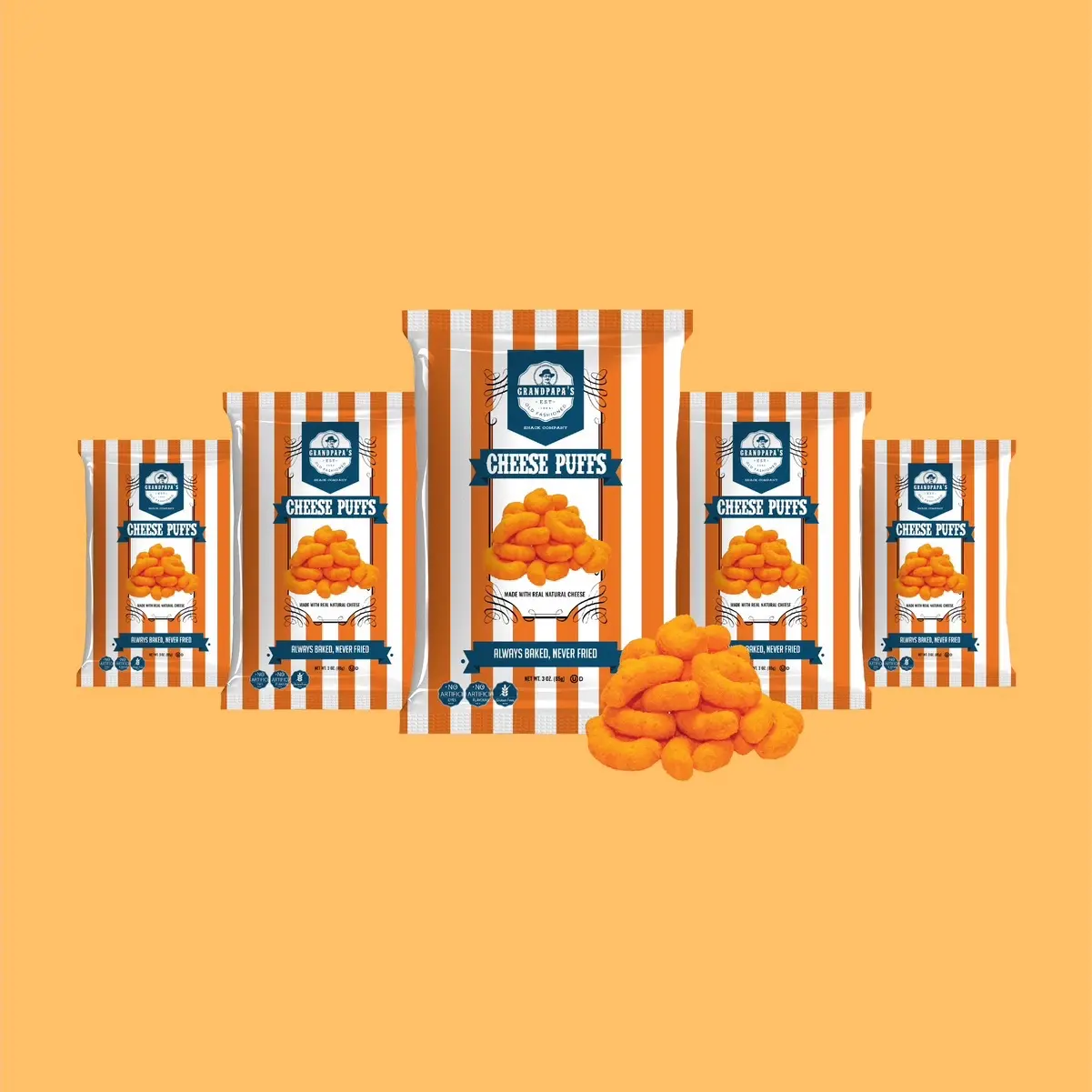 Grandpapas Snack Company Regular Cheese Puffs 5 pack snack chip Grandpapas Snack Company Regular Cheese Puffs 5 pack snack chip