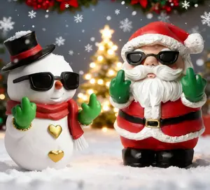 2Pcs Snowman & Santa Claus Figurines  Toy Christmas Resin Decor, Cute Mini Statues for Indoor Centerpiece, Winter Holiday & New Year Gifts, Desk Home Porch Decorations