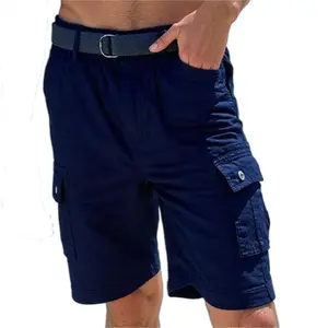 ONE SHORTS Cotton Washed Cargo Shorts with Belt Rugged Trail 6 Pockets Soft Outdoor Casual Menswear Beige Loose Stretch Fabric