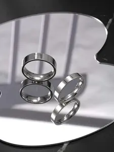 Titanium Steel Couple Rings Set, Silver Color Simple Design, Unisex Daily Wear Commuting Jewelry, Perfect Gift for Couples, Stackable Rings