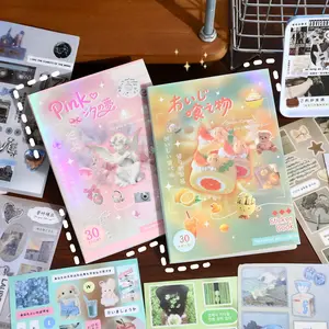 30 Sheets/book Cut Film Sticker Book, Japanese Retro Style Versatile Decoration Material, Hand Account Stationery Bottle Multi-Scene Decorative Stickers, Japanese Aesthetic
