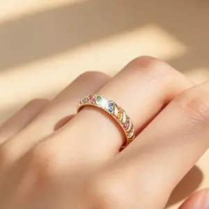 1PC thin colored zircon ring, elegant and fashionable style, closely arranged and shining charmingly, is a fashionable accessory for women to add charm during commuting or dating