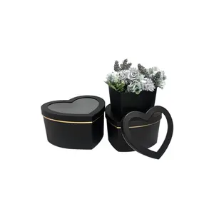 Eternal roses Heart Window Floral Box - Set of 3 -Black Flower boxes