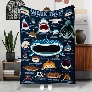 Large Shark Pattern Flannel Blanket Soft Warm for Sofa Napping Camping Travel Multi Purpose Gift for Family and Friends