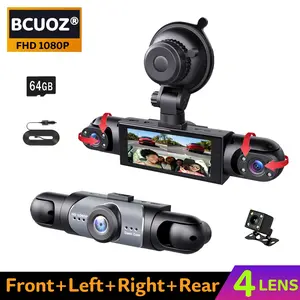 4 Channel Dash Camera for Car - 1080P HD Front Rear Left Right Lens Coverage Car DVR Recorder with Free 64GB Memory Card Quality Night Vision F1.8 Aperture Infrared Lights Loop Recording Crash Lock Easy Installation