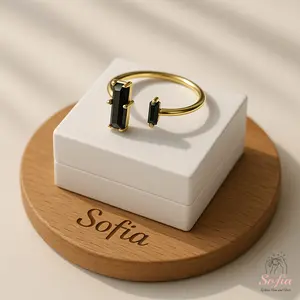 Minimalist Natural Black Obsidian Ring US 7.5 - Black Obsidian Bar Ring in Sterling Silver - Vintage Ring Handcrafted Rings - Open Rings Gifts for her