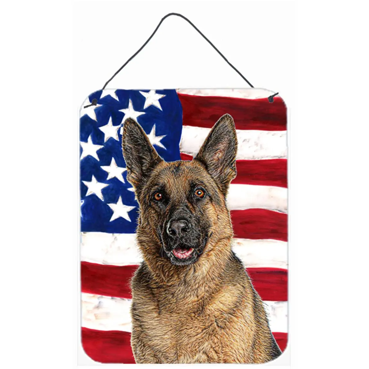 212 MAIN Rust-Proof Aluminum USA Flag Themed German Shepherd Print - Hangable Metal Wall/Door Hanging, Home Decor Accessories, Room Decorations, Indoor/Outdoor Home Supply