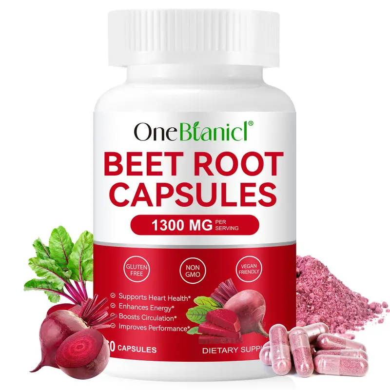 Sohochic Nitrates-Rich Natural Beetroot Dietary Capsules - 1300mg Per Serving, 60 Capsules (30-Day Supply), Vegan, Non-GMO, Gluten-Free Healthcare Supplement for Fitness, Cardiovascular Health, Blood Flow