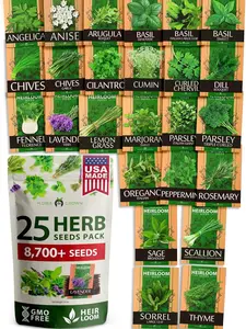 25 Herb Seeds Pack | 8700+ Heirloom Seeds | Indoor & Outdoor Planting | Culinary Herb Seeds Variety Pack | Perfect for Hydroponic Gardens | Arugula, Basil, Lavender & More