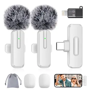 Wireless Mini Microphone for iPhone - 2 Pack Lavalier bluetooth Microphone for Video Recording, 2 In 1 Noise Reduction Lapel Mic for Ipad, Android, Clip-on Mini Mic for Tiktok Youtube Vlog Podcast Audio Durable mini microphone  Lightning Plug