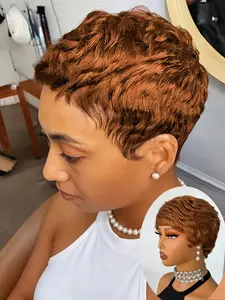 Human Hair Short Pixie Cut Wig for Women Glueless Beginner Wig Machine Made with Bangs Perfect for Daily Party Use