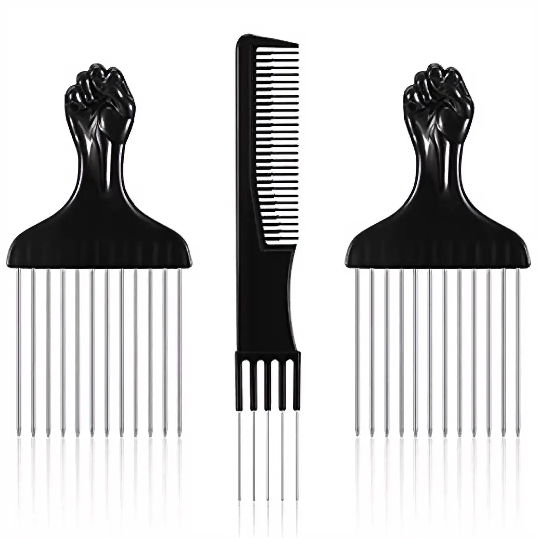 3-Piece Metal African Comb Set, Wide-Tooth Styling Tool, Ergonomic Abs Handle, Unisex, Ideal for Braids and Wigs, Tiktok Trendy