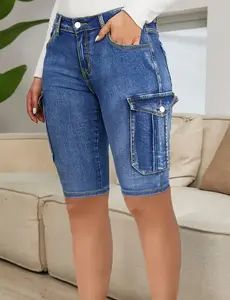 Women'S High Waisted Flip Pocket Workwear Denim Shorts