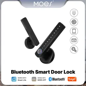 MOES Tuya Bluetooth Smart Fingerprint Door Handle Lock Electronic Password APP Remote Unlock for Hotel Apartment Office Rental House