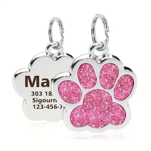 Custom Personalized Pet ID Tag, Engraved Dog Name Tag, Durable Fade-Resistant Paw Print Charm for Dogs & Cats, Collar Name Plate
