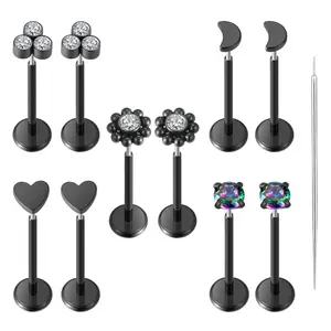 10pcs 20g/18g/16g Threadless Push-in Tragus Conch Cartilage Flat Helix Labret Monroe Lip Ring Daith