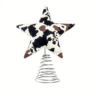 Large Cow Print Christmas Tree Topper Celestial with Metal Spiral Base & Black/White/Brown Cow Soft Dome for Farmhouse Holiday Decorations Indoor Xmas Tree Topper Fits 9.84x12.6 Inch Warm Tacky Halloween Ghost Party Ornaments Multi-Color Jumbo Themed Gift