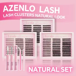 AZENLO FASH Hybrid False Eyelash Set, DIY Natural Eyelash Extensions with Eyelash Adhesive, Sealant, Tweezers, Brush, Self-Extension Curling Eyelash, Eye Makeup Enhancing False Eyelash, Eyelash Curler Set Cosmetic